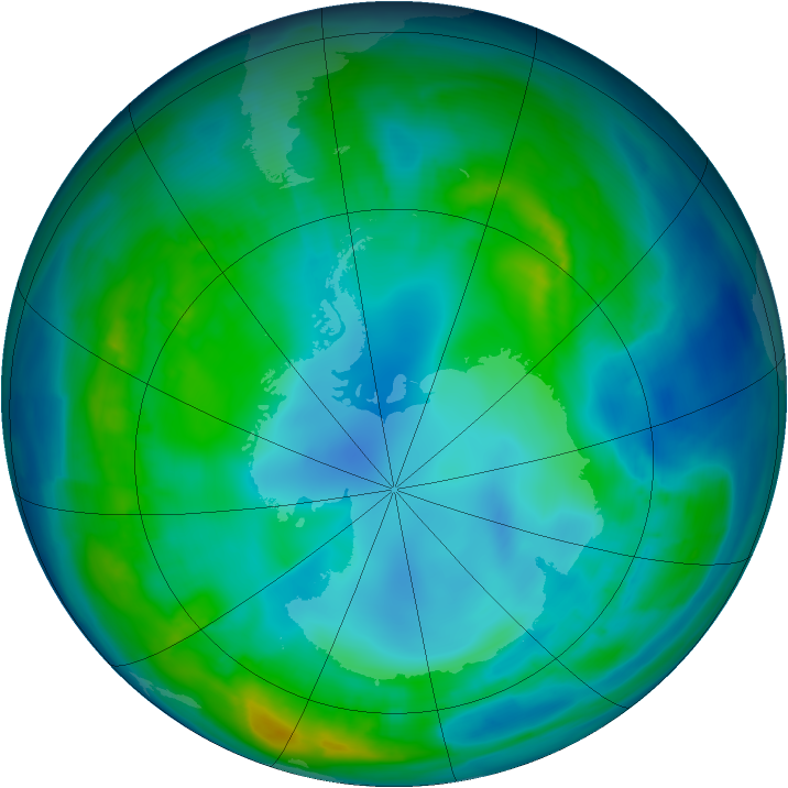 Antarctic ozone map for 10 May 2015